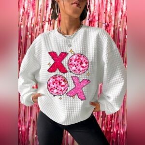 Valentine's Day XOXO Print Women's Casual Waffle Sweatshirt